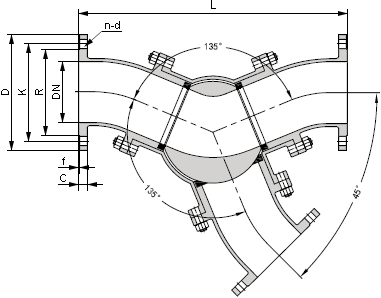 45度Y型三通球閥結(jié)構(gòu)圖